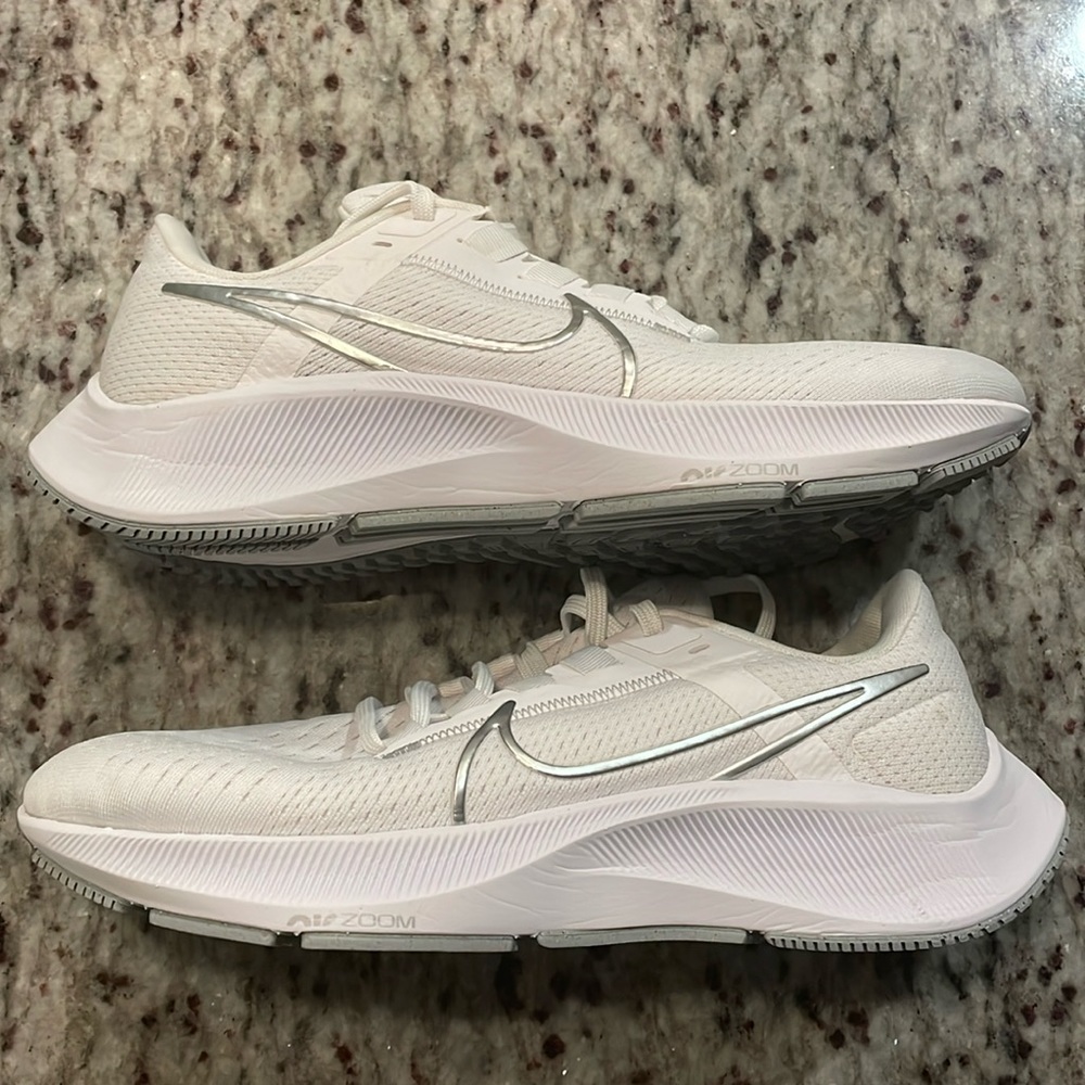 Nike Air Zoom Pegasus 38 White Metallic Silver Women`s Running Shoes CW7358 100